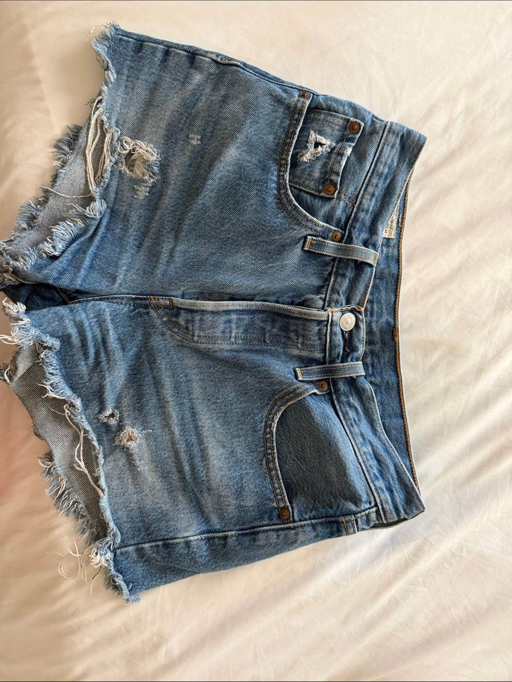 Levi's Light Blue Distressed High-Rise Denim Shorts